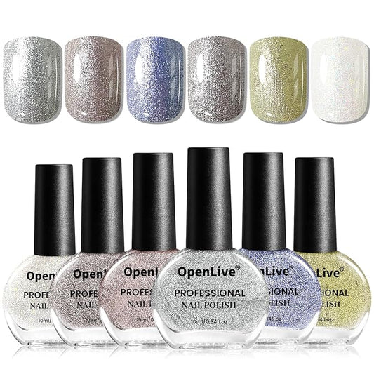 10ml Glitter Nail Polish Set 6 Colors Glitter Effect All Seasons Neutral Color Quick Dry Nail Polish Set for Women Salon DIY Nail Art-GlimoraGlow