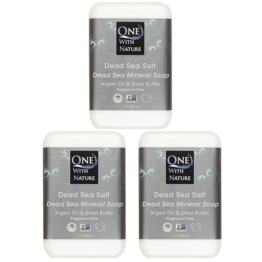 One With Nature Dead Sea Salt Soap 7oz 3-Pack – Purifying and Exfoliating Soap Bar with Dead Sea Minerals for Face & Body, for Men & Women-GlimoraGlow