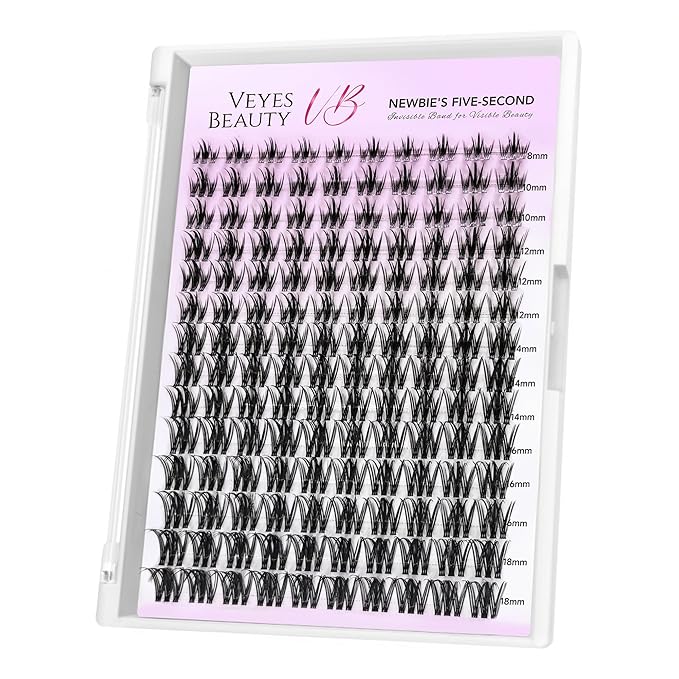 VEYESBEAUTY Lash Clusters Eyelash Extensions Thin & Invisible Band DIY Individual False Eyelashes Newbie's Five-Second Series Wispy Lash Tray for Self-application, Camellia Lashes 8-18mm Mixed Length-GlimoraGlow