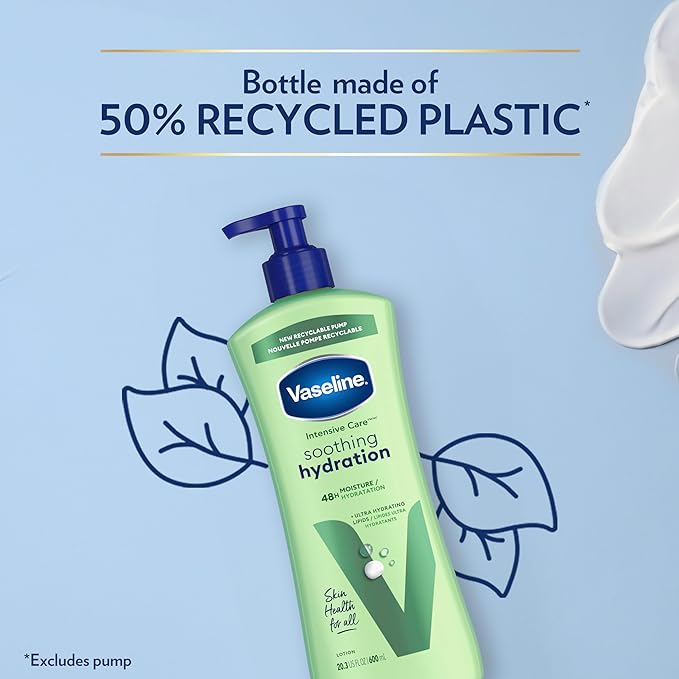 Vaseline Intensive Care Body Lotion for Dry Skin Soothing Hydration Lotion Made with Ultra-Hydrating Lipids + 1% Aloe Vera Extract to Refresh Dehydrated Skin 20.3 oz, Pack of 3 (packaging May Vary)-GlimoraGlow