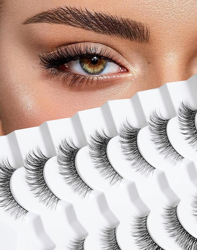 Cat Eye Lashes Wispy False Eyelashes Natural False Lashes Fox Eye Lashes Pack Demi Wispies Eyelashes Thick Mink Lashes Wispy Fake Lashes 7 Pairs-GlimoraGlow