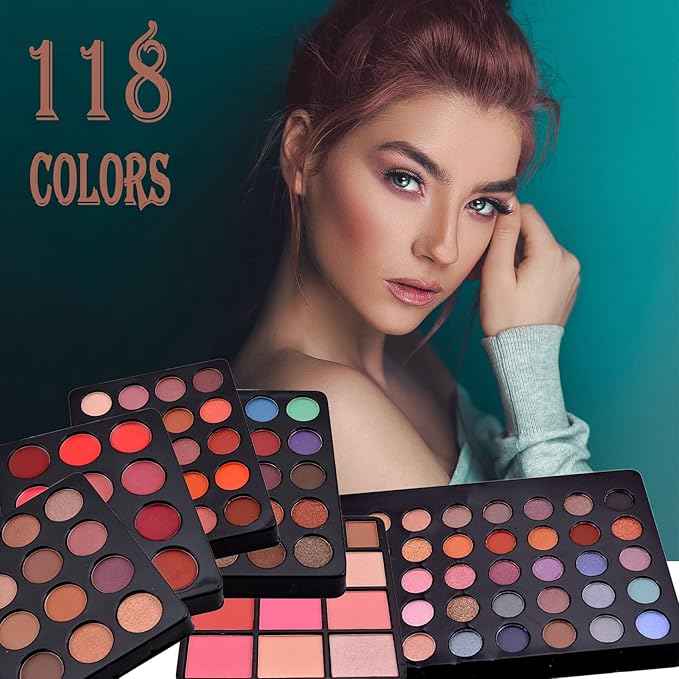 118 Colors Makeup Kit All-in-one Makeup Set, Cosmetic-Gift for Women -Include Makeup Brush Set, Eyeshadow Palette, Brow Powder, Eyebrow Pencil, Lip brush -(Multicolor 101)-GlimoraGlow