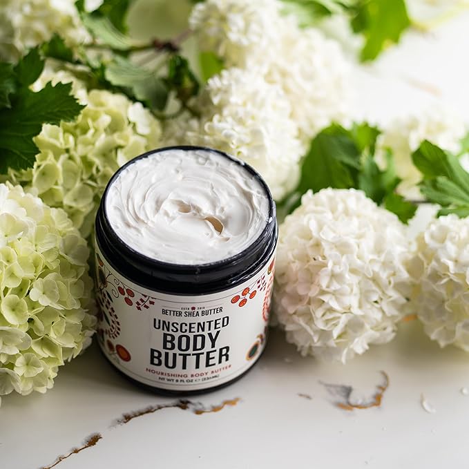 Unscented Body Butter for Dry Skin | with Raw Shea Butter and Jojoba Oil | Deep Moisturizer Safe for Sensitive Skin, Non Greasy, Fragrance Free | 8 oz-GlimoraGlow