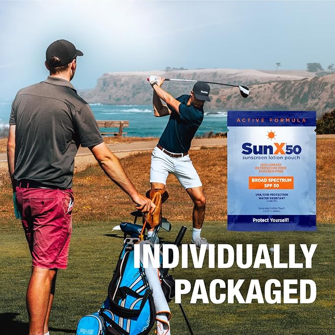 CoreTex Sun X 50 SPF Broad Spectrum Sunscreen Packets with Resealable Travel Bag - Pack of 15 Paraben, Oxybenzone, Octinoxate, & Oil Free Sunscreen - Water & Sweat Resistant Up to 80 Minutes-GlimoraGlow