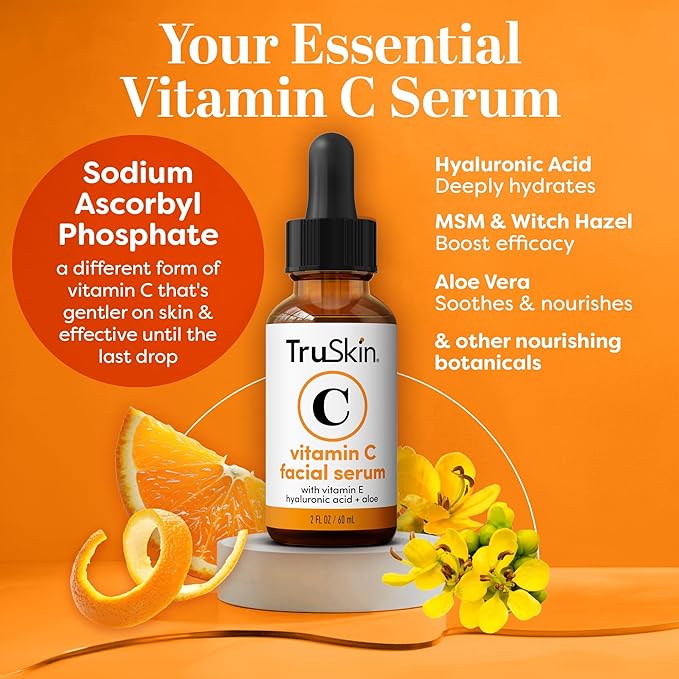 TruSkin Vitamin C Serum For Face – Anti Aging Face Serum with Vitamin C, Hyaluronic Acid, Vitamin E – Brightening Formula – Improve Appearance of Dark Spots, Tone, Fine Lines & Wrinkles, 2 Fl Oz-GlimoraGlow