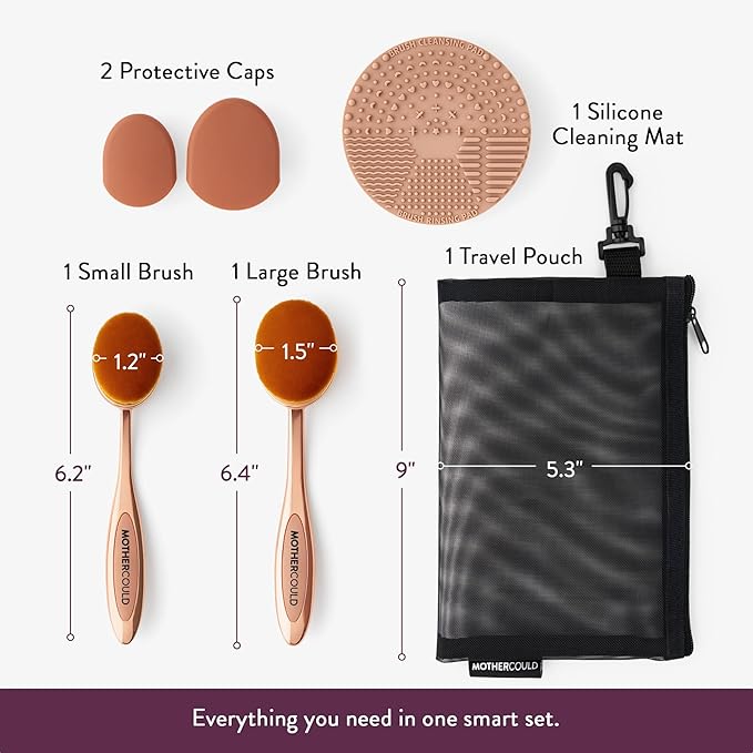 Premium Sunscreen Brush Set – Kids & Baby Sunblock Applicator with Metal Handles, Travel Bag, 2 Brushes, 2 Caps, & Cleaning Mat – Rose Gold – Mess-Free Sun Care (2 Pack) (Rose Gold)-GlimoraGlow