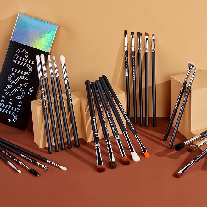 Jessup Eye Makeup Brushes Set Professonal 28pcs Premium Synthetic Eyeshadow Brush Eyeliner Brush Eyebrow Brush Blending Brush for Makeup Black T341-GlimoraGlow