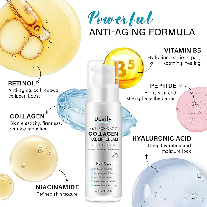 Tighten and Lift Neck Cream: Instant Face Lift Cream - 6-in-1 Anti-Aging Face Moisturizer for Anti-Wrinkle, Firm - Collagen, Retinol, Peptides & Hyaluronic Acid Neck Firming Cream for Skin Care-GlimoraGlow