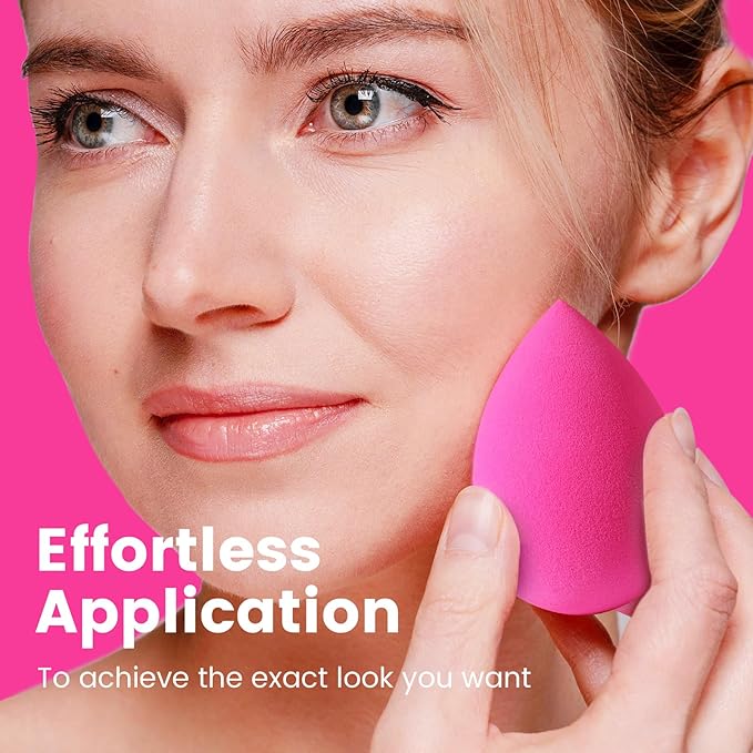 BEAKEY 5 Pcs Makeup Sponges, Latex-Free Beauty Sponge for Flawless Liquid, Cream, and Powder Application, Rose Pink Sponges-GlimoraGlow
