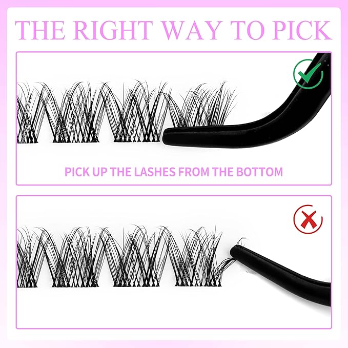 VEYESBEAUTY Lash Clusters Kit Individual Eyelash Extensions Thin & Invisible Band DIY False Eyelashes Newbie's Five-Second Series Wispy Lash Tray, LuxeBold KIT with Bond&Seal Remover Applicator-GlimoraGlow