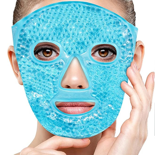 Ice Pack Face Eye Mask for Dark Circles and Puffiness,Gel Cold Cooling Face Mask for Migraines, Headache, Stress and Relaxation (Blue)-GlimoraGlow