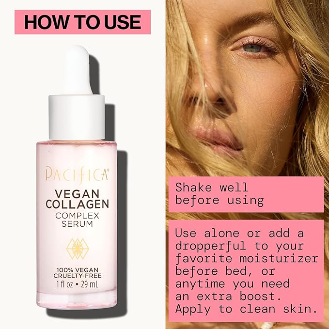 Pacifica Vegan Collagen Complex Face Serum Anti Aging Hydrating Serum w/Hyaluronic Acid for Plumping & Firming Collagen Boosting Facial Serum for Fine Lines & Wrinkles Clean Dermatologist Tested-GlimoraGlow