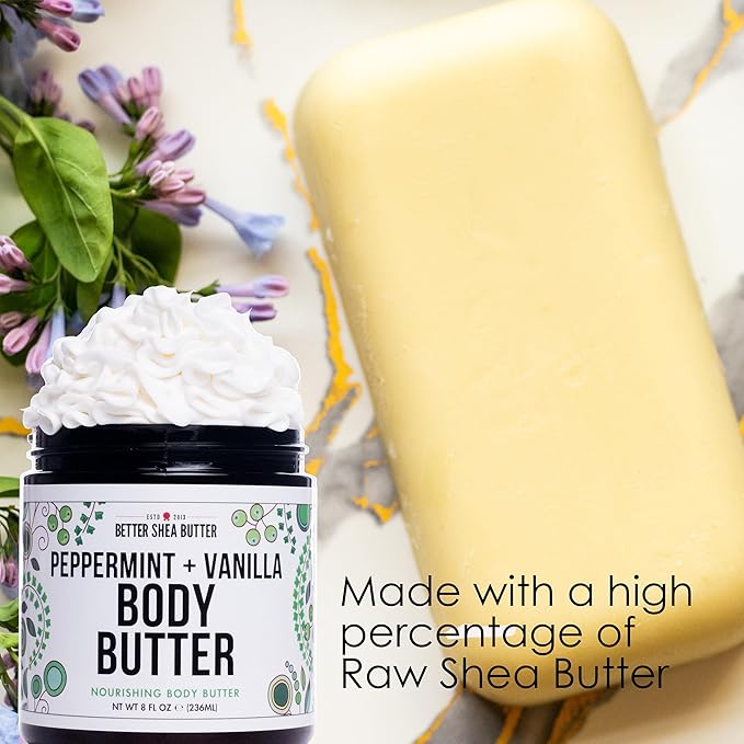Peppermint Vanilla Body Butter - Natural Lotion for Women with Shea Butter & Jojoba Oil - Non-Greasy Whipped Body Lotion for Dry Skin - Vanilla Scented Peppermint Body Lotion-GlimoraGlow
