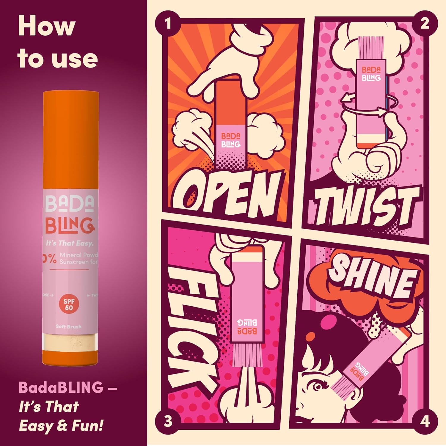 Bada Boom Bada Bling Shimmer Mineral Translucent Sunscreen Powder, Brush on SPF 50 and Sparkles-GlimoraGlow