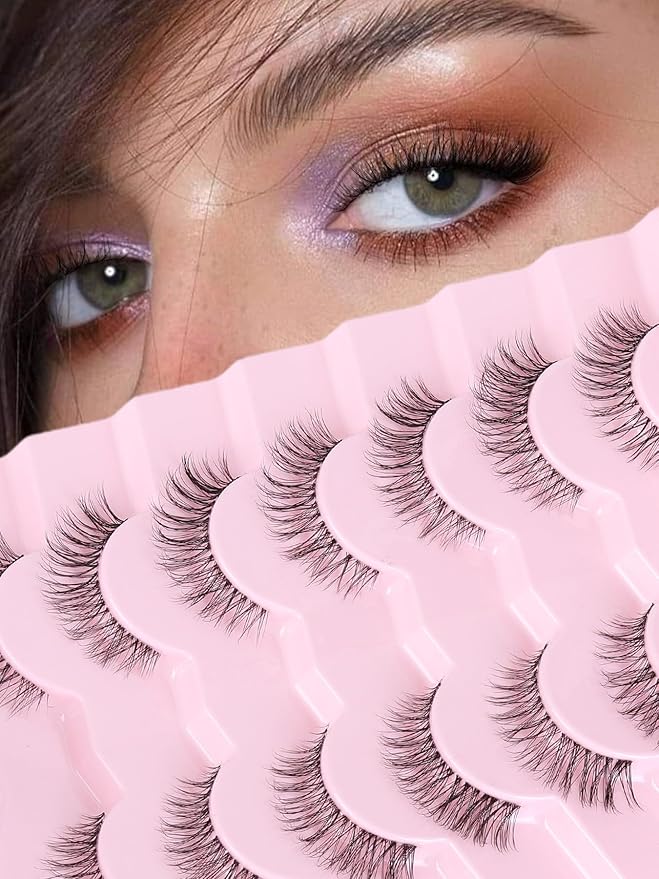 Lashes Natural Look False Eyelashes Wispy 13mm Eye Lashes Pack with Thin Cotton Band C Curl Fake Eyelashes 3D Volume For Daily Siligli Lash 7 Pair-GlimoraGlow