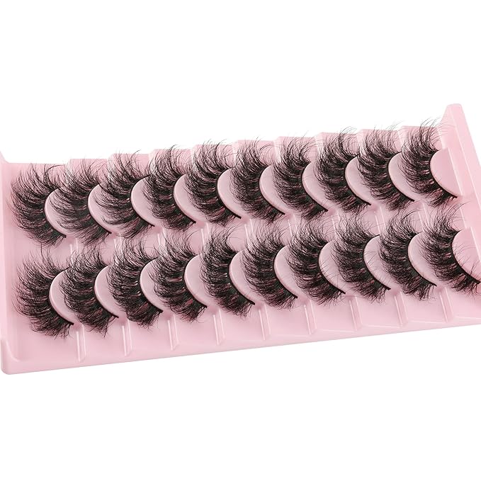 FANXITON Mink Lashes False Eyelashes Dramatic Full Mink Lashes Wispy 19 MM Natural Look 3D Fake Eyelashes 10 Pairs Pack-GlimoraGlow