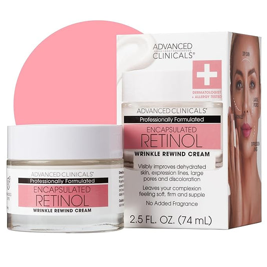Advanced Clinicals Retinol Cream Face Moisturizer | Encapsulated Retinol Lotion For Face With Ferulic Acid + Vitamin E To Soften Appearance Of Crepey Skin & Look of Fine Lines & Wrinkles, 2.5 Fl Oz-GlimoraGlow