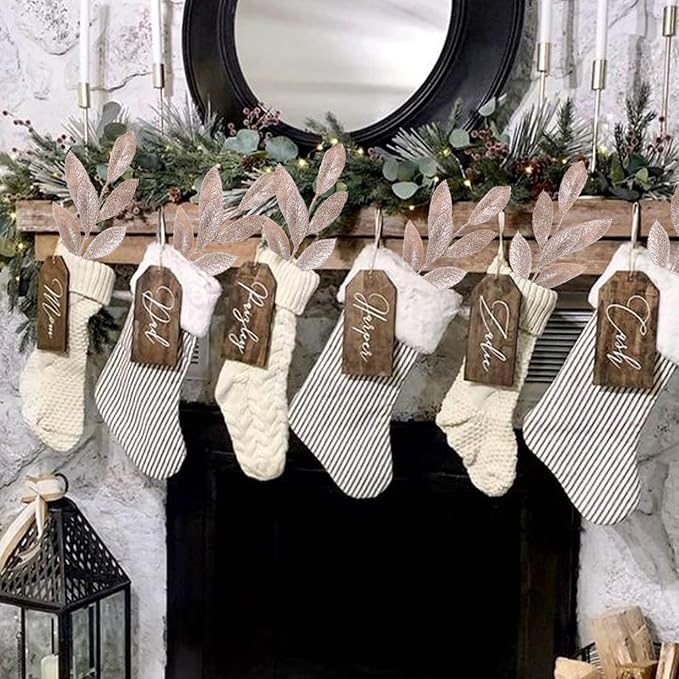 GREENTIME 12 Pack Artificial Champ Glitter Leaves 13" Fake Christmas Picks Decorative Glitter Sticks for Vase Christmas Tree DIY Wreath Crafts Fireplace Decor