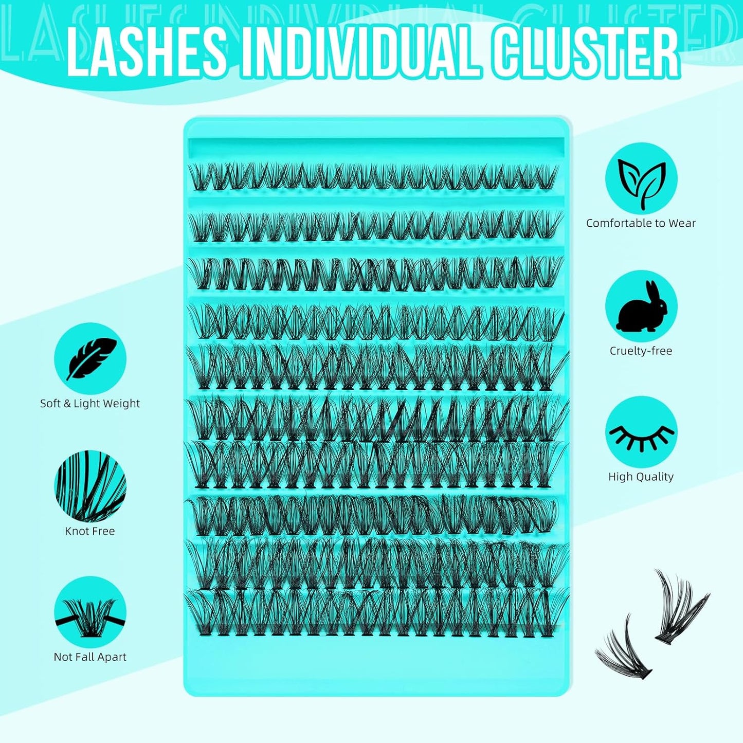 Lash Clusters 200pcs, Eyelash Extension Kit 40D D Curl Diy Cluster Eyelashes Extensions Lash Bond and Remover Waterproof Lash Applicator Tools for 8-18mm Mix Lashes Beginner Self Use-GlimoraGlow