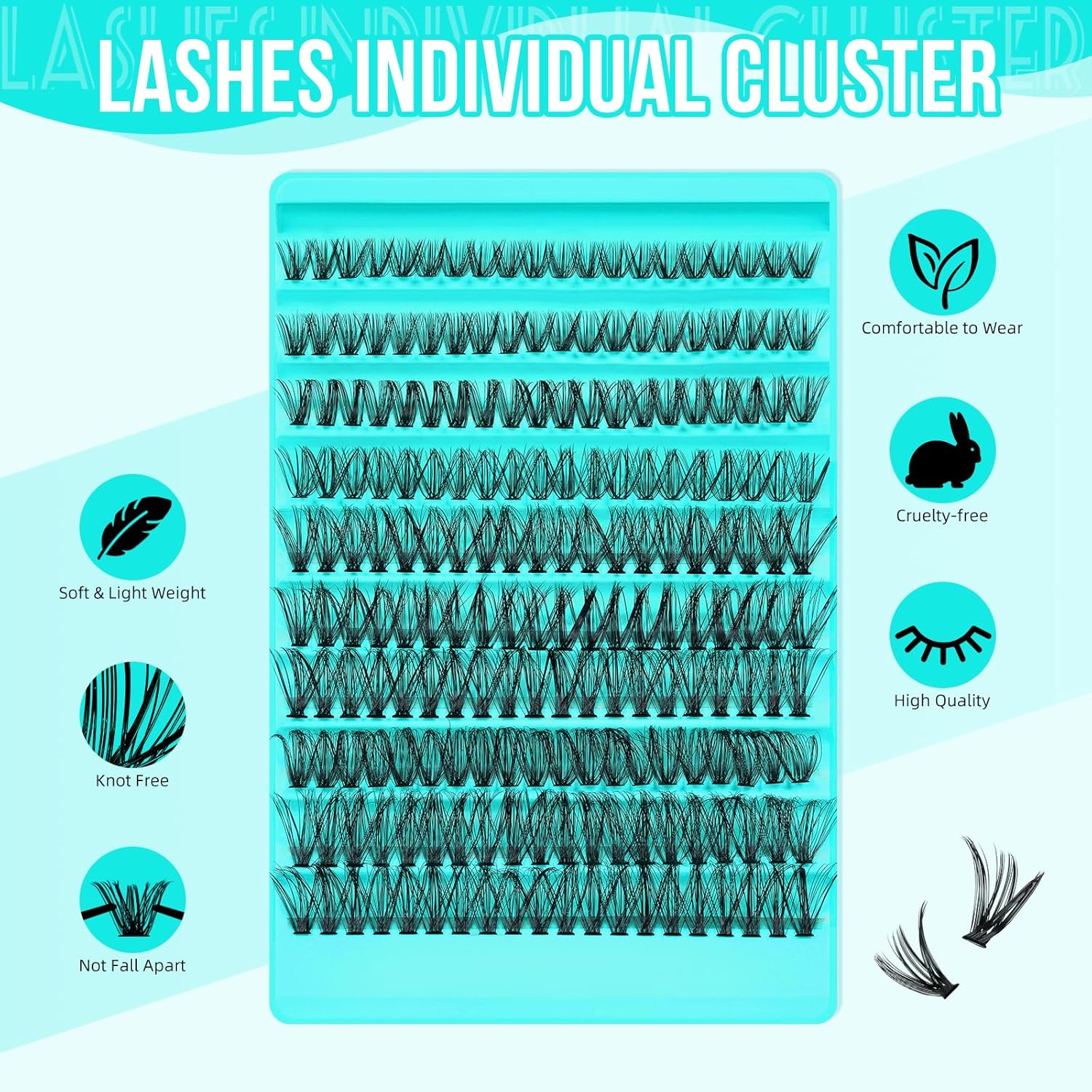 Lash Clusters 200pcs, Eyelash Extension Kit 40D D Curl Diy Cluster Eyelashes Extensions Lash Bond and Remover Waterproof Lash Applicator Tools for 8-18mm Mix Lashes Beginner Self Use-GlimoraGlow