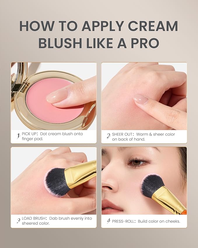 Desert Oak Series Angled Dome Cream Blush Brush - Medium Nylon Bristles for Flawless Cream/Liquid Blush Application, Seamless Stippling & Blending, Bubinga Handle & Brass Ferrule (CM 183)-GlimoraGlow