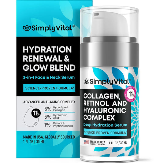 SimplyVital Collagen, Retinol & Hyaluronic Acid Serum - Moisturizer for Face, Neck & Décolleté – Lightweight Hydration for Daily Care – Made in USA – Hyaluronic Acid Cream – 1 fl.oz-GlimoraGlow