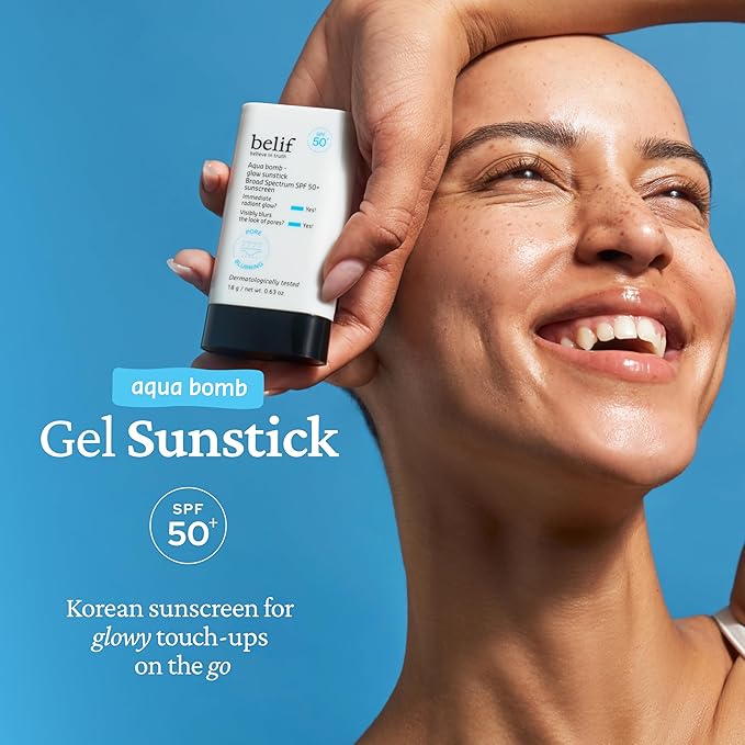 belif Aqua Bomb Niacinamide Sunscreen Stick SPF 50+ PA++++ – Korean Sunstick for Face with Hyaluronic Acid, No White Cast, Lightweight Velvet Finish, Daily UV Protection, Semi-Matte Glow, 0.63 oz-GlimoraGlow