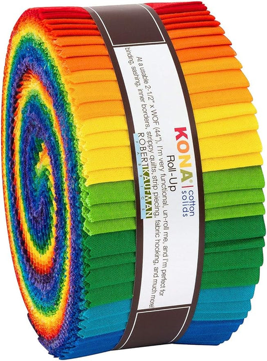 2-1/2in Strips Kona Cotton Bright Rainbow Palette, 40pcs/Bundle-GlimoraGlow