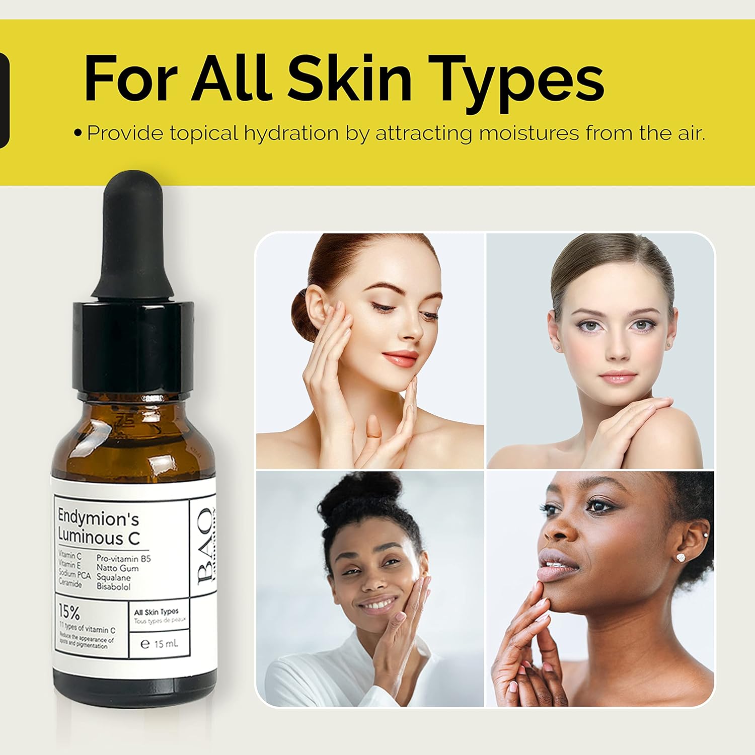 ENDYMION’S LUMINOUS C Face Serum | Bisabolol, Squalane, Vitamin C &E | Multi Vitamin Serum for Brightening, Regenerating And Refreshing Skin| For All Skin Types (15 ML)-GlimoraGlow