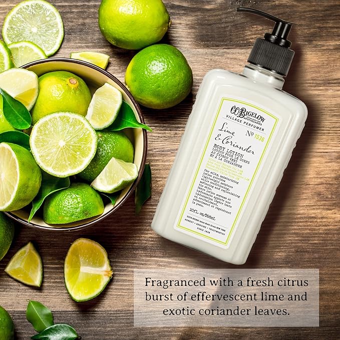 C.O. Bigelow Lime Coriander Body Lotion, Village Perfumer Moisturizing Body Lotion with Aloe Vera, Borage Oil & Olive Oil, 10 Fl Oz-GlimoraGlow