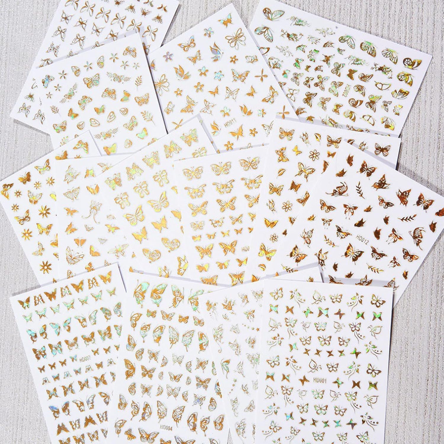 16 Sheets Butterfly Nail Art Stickers Decals 3D Self-Adhesive Gold Metallic Butterfly Nail Stickers Holographic Butterflies Design Nail Art Supplies for Women Acrylic Nail Art Decoration Accessories-GlimoraGlow