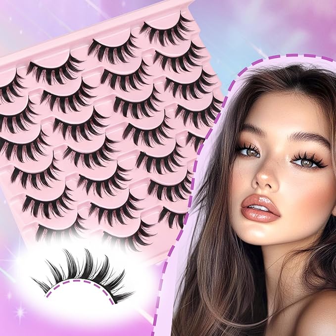 Losha Lashes Spiky Manga Lashes 14 Pairs Anime False Eyelashes 8D Wispy Eye Lashes Kit with Lash Glue and Lash Tweezers Natural Soft Fake Eyelashes (Cutes)-GlimoraGlow