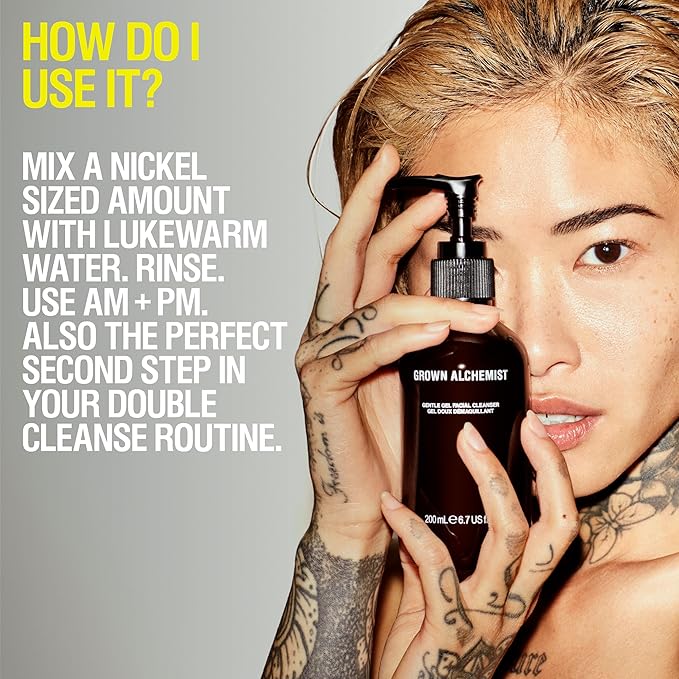 Grown Alchemist Gentle Gel Facial Cleanser with Bergamot and Rosebud. Hydrating Exfoliating Face Wash with Willow Bark, a Salicylic Acid Alternative. Natural Facewash for Men and Women-GlimoraGlow