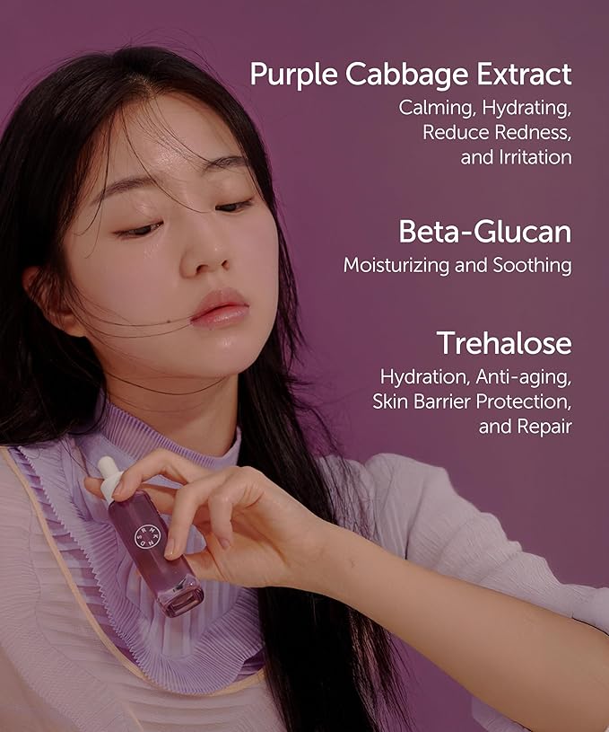 SERUMKIND Purple Cabbage Serum - Calming and Skin Recovery- Korean Face Skincare – Beta Glucan 100,000ppm – Soothing & Redness Relief - Vegan, Cruelty-Free – 1.01 fl.oz.-GlimoraGlow