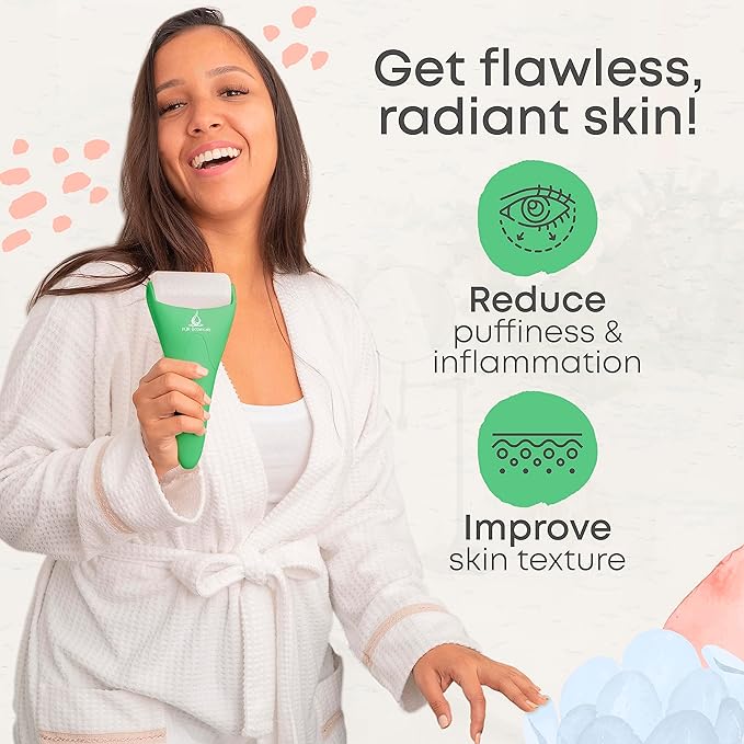 Ice Roller for Face & Eye Puffiness Relief 2 in 1 Set - Therapeutic Facial Massager for Beauty - Cooling Face Rollers for Women - Tone & Tighten Your Damaged Skin - Reduce Wrinkles-GlimoraGlow