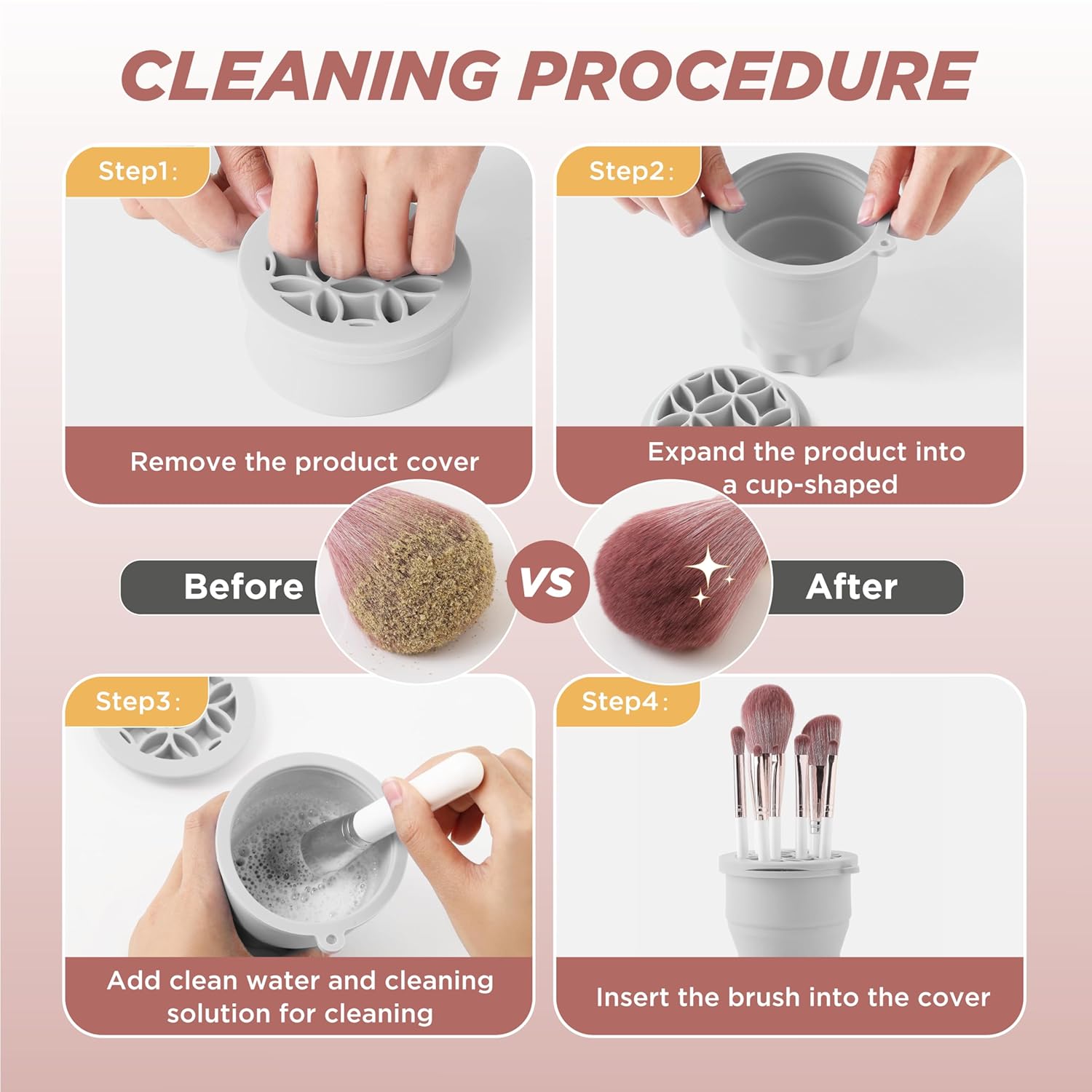 Makeup Brush Cleaner - Foldable Silicone Makeup Brush Cleaner Mat with Brush Storage Holder Makeup Brush Cleaning Bowl Cosmetic Brush Washing Tool for Cleaning Organizer and Drying (Grey)-GlimoraGlow