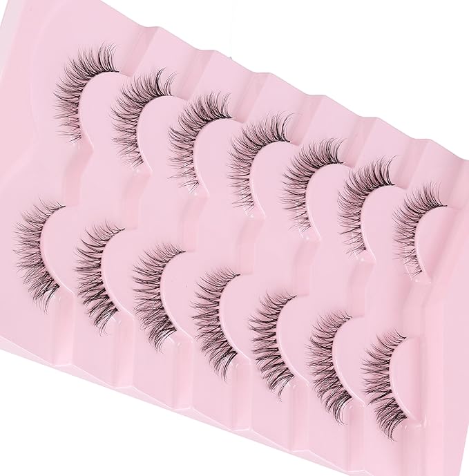 Cat Eyelashes Natural Eye Lashes 12mm False Lashes Wispy Thin Band 3D Volume Fake Eyelash C Curl Lash Pack Natural Look 7 Pair-GlimoraGlow