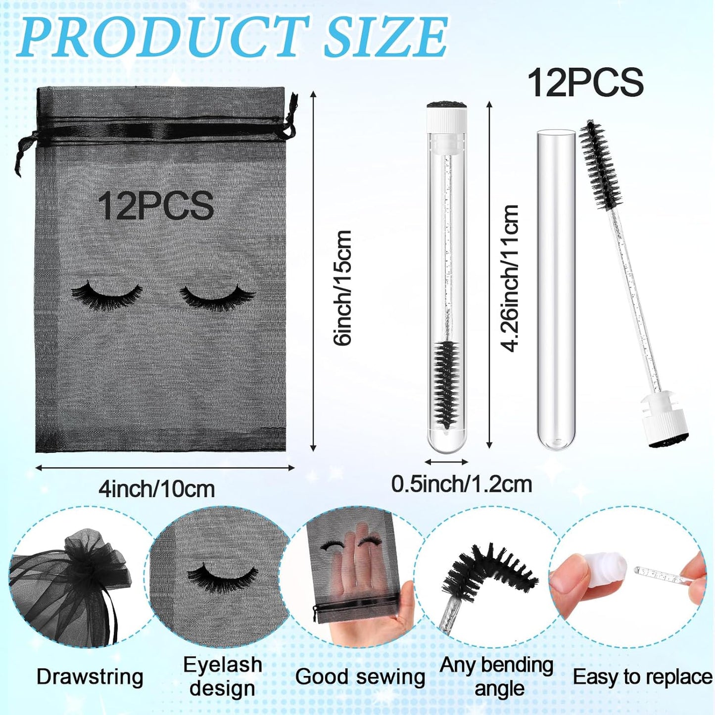 Zhehao 80 Pcs Lash Shampoo Bottle Brushes Kit 20 Foam Pump Dispensers 20 Lash Shampoo Brushes 20 Eyelash Aftercare Bag 20 Cleaning Pipes, Eyelash Extension Supplies(Black)-GlimoraGlow