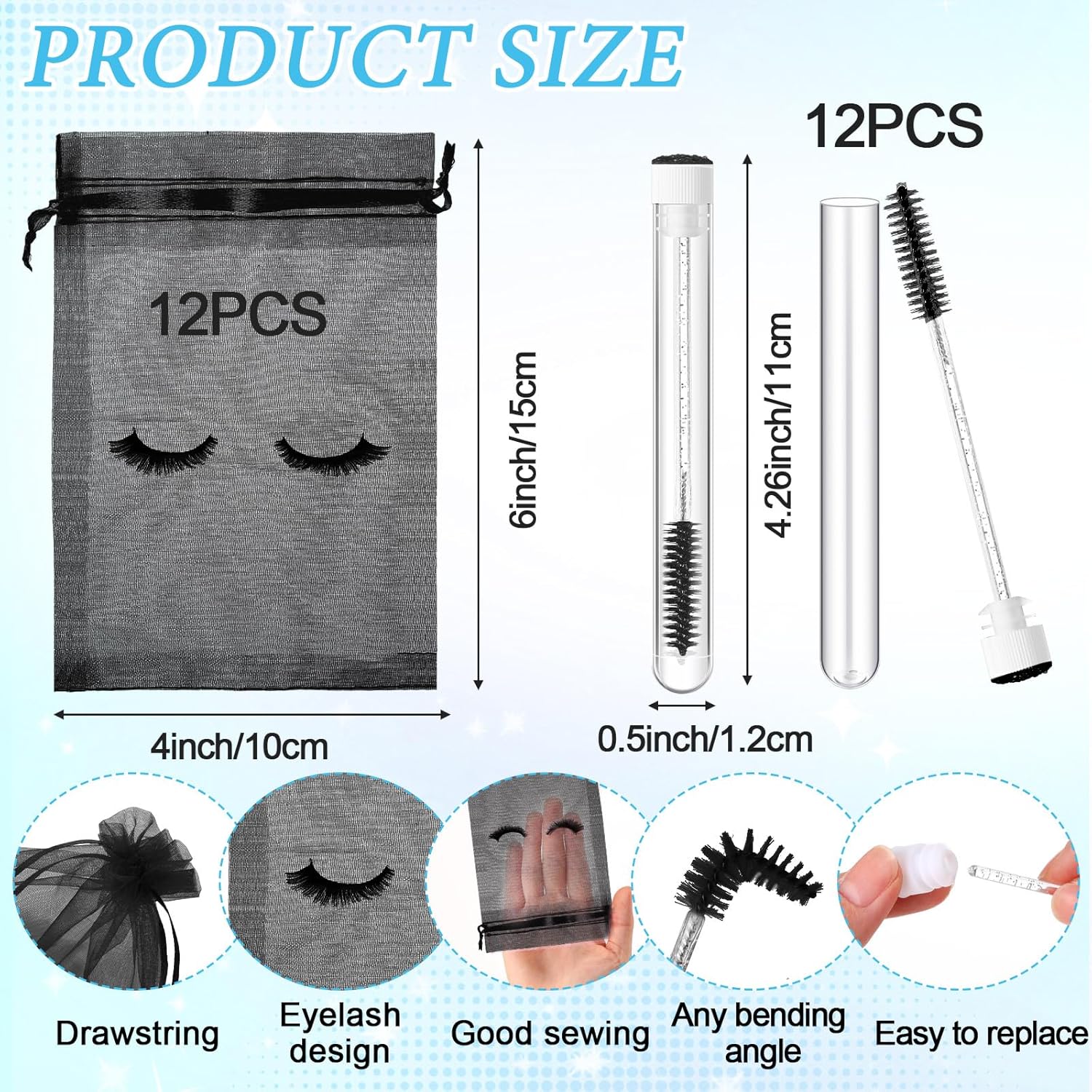 Zhehao 80 Pcs Lash Shampoo Bottle Brushes Kit 20 Foam Pump Dispensers 20 Lash Shampoo Brushes 20 Eyelash Aftercare Bag 20 Cleaning Pipes, Eyelash Extension Supplies(Black)-GlimoraGlow