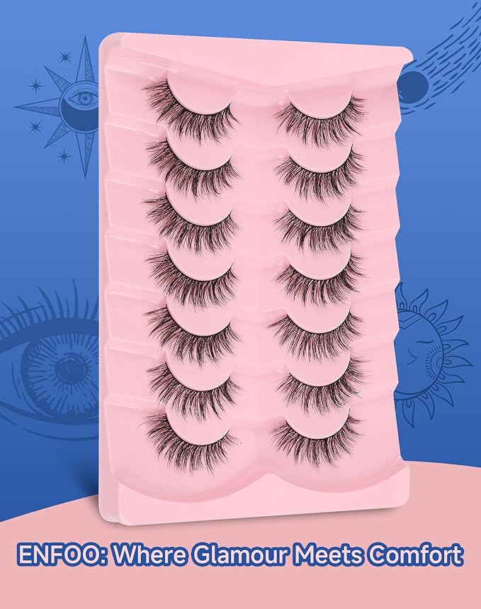 Lashes Natural Wispy Look Flared False Eyelashes Soft Strip Lash Fluffy Eyelash 7 Pairs D79-GlimoraGlow