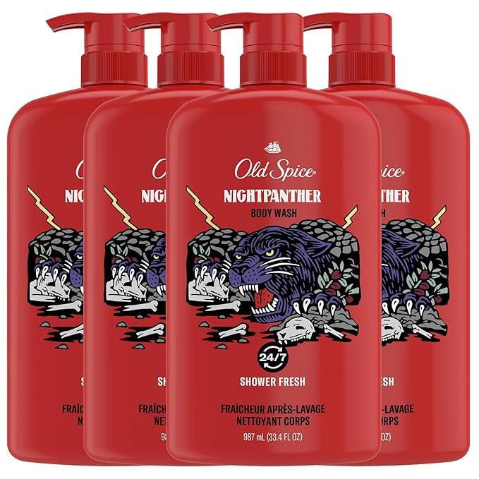 Old Spice Body Wash for Men, 3X Defense, 24/7 Shower Fresh with Long Lasting Lather, NightPanther Scent, 33.4 fl oz (Pack of 4)-GlimoraGlow