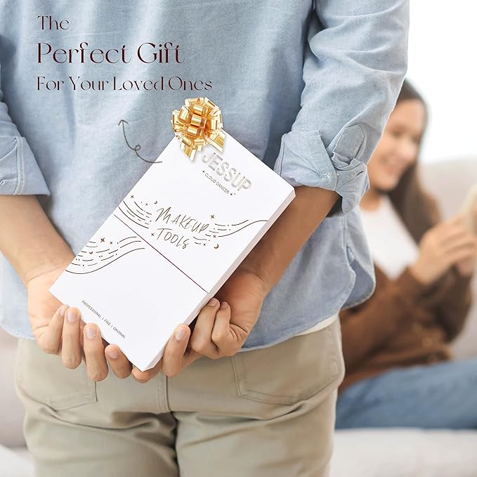 Jessup Makeup Brushes Set 14pcs Highend Makeup Gift Set for Women Include Foundation Concealer Blush Contour Powder Eye Shadow Brush, Makeup Sponge, Makeup Brush Cleaner and Towel, Pearl White T333-GlimoraGlow