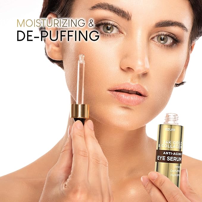 AZURE 24K Gold & Collagen Anti Aging Eye Serum - Firming, De-Puffing & Hydrating | Reduces Wrinkles, Fine Lines & Under Eye Bags | Minimize Signs of Aging | Made in Korea - 60mL-GlimoraGlow