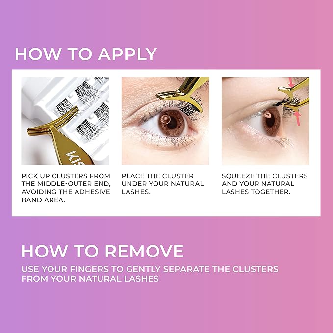 KISS imPRESS Falsies Self Adhesive Eyelashes, Press On Lashes, 12mm-14mm Glam Volume Lashes, Black, No Glue Needed, Invisible Band, 36 Lash Clusters & Non-Stick Applicator - Voluminous-GlimoraGlow