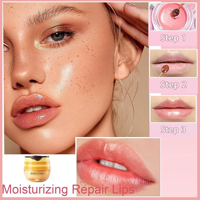 1 PCS Bee Lip Balm Honey Pot, Exfoliating Honey Bee Lip Balm Sleeping Lip Mask Overnight with Sticks, Honey Pot Lip Balm Prevention Dry Hydrating and Crack Lip Scrubs-GlimoraGlow