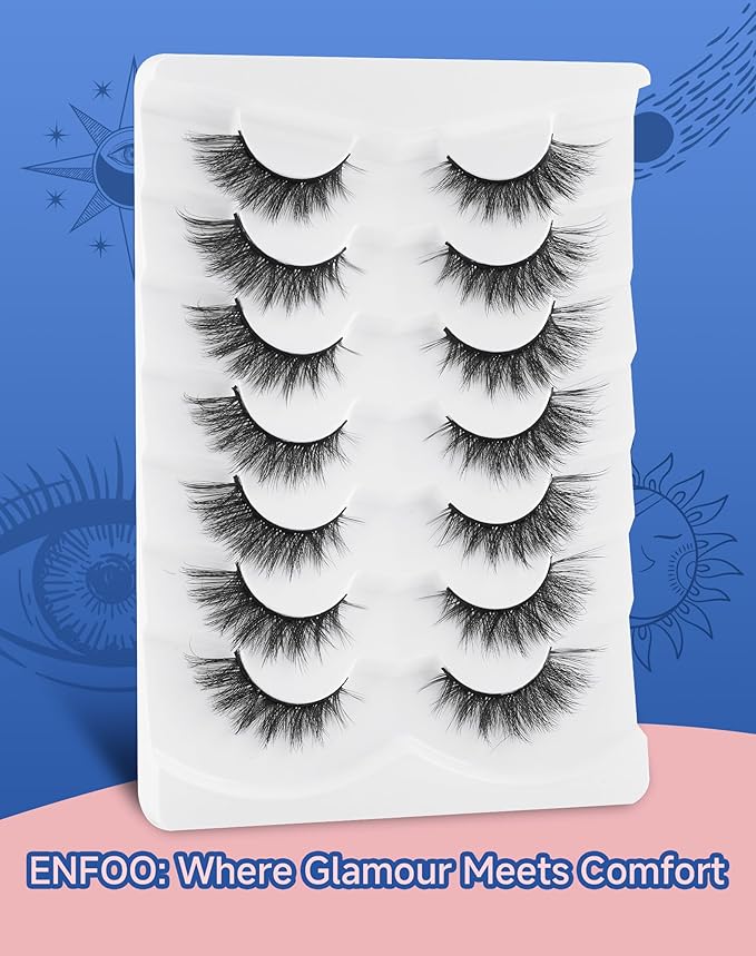 Lashes Cateye Wispy False Eyelashes Volume Flared Mink Eyelash Strip Lashes Soft Cat Eye Lash Natural Pack 7 Pairs Everyday 17MM D74-GlimoraGlow