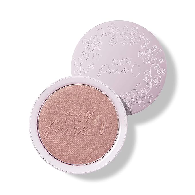 100% PURE Powder Blush (Fruit Pigmented), Peach, Soft Shimmery Finish, Nourishes Skin w/Rosehip Oil, Cocoa Butter, Natural Makeup (Neutral Peach w/Bronze) - 1.81 oz-GlimoraGlow
