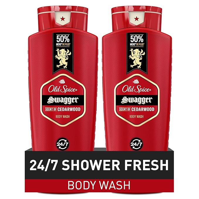 Old Spice Body Wash for Men, 24/7 Shower Fresh with Lasting Scent, Red Collection, Swagger with Cedarwood Scent, 24 fl oz (Pack of 2)-GlimoraGlow