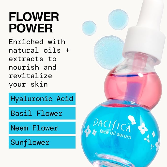 Pacifica Face Oil Serum - Flower Fix Bi-Phase Hydrating Skin Barrier - w/Hyaluronic Acid & Natural Botanical Ingredients - for Dry Sensitive Skin Vegan & Cruelty-Free Dermatologist Approved-GlimoraGlow