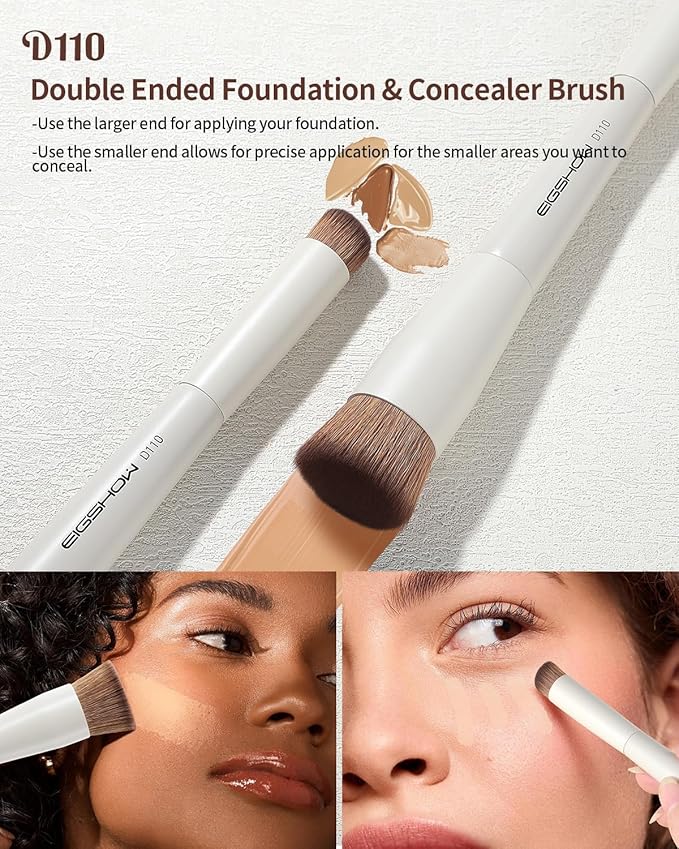 EIGSHOW Makeup Brush Set, 3Pcs Double Ended Face Makeup Brushes for Foundation Powder Contour Highlight Concealer Nose Shadow, Travel Gift Set (Beige)-GlimoraGlow